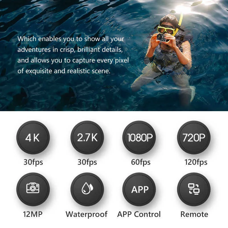 Axnen H9R H9 Action Camera Ultra HD 4K 30fps 1080p 60fps WiFi 2 Inch 170d تحت الماء مسجّل الفيديو