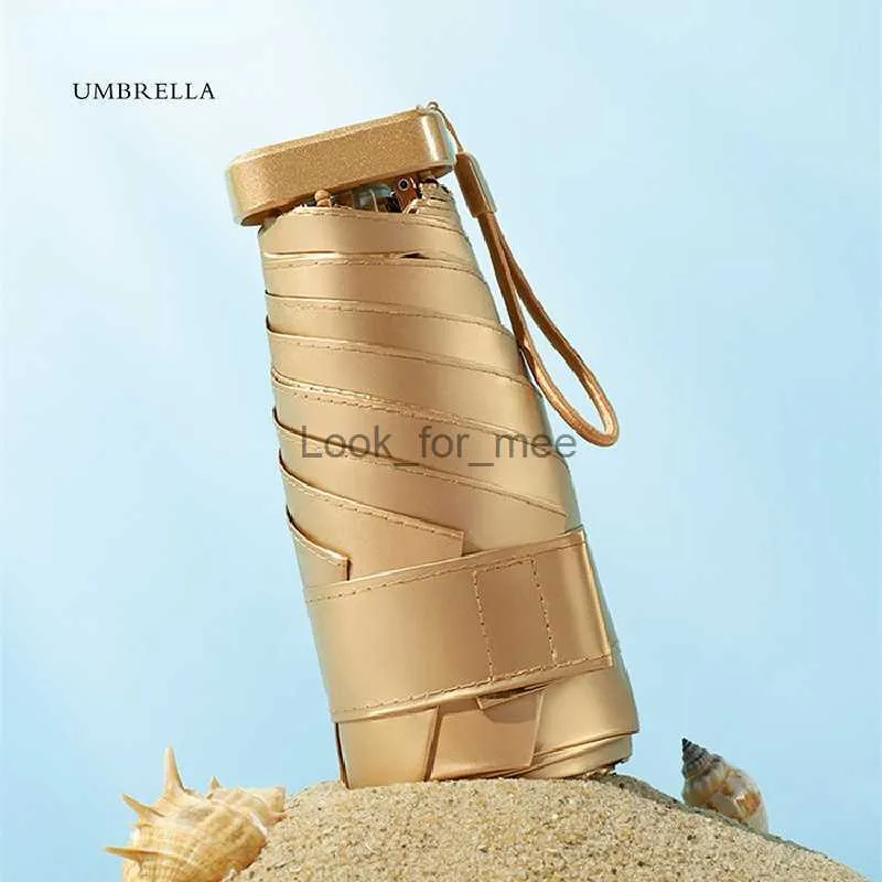 Kadınlar için küçük altın düz şemsiye cep 14cm mini altı kat UV güneş kremi katlanır güneş şemsiye guardi guarda chuva paragaas mujer hkd230828