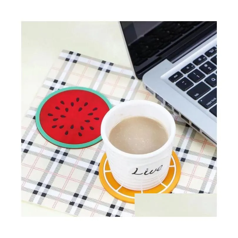 Mats Pads Fruit Sile Coaster Pattern Colorf Round Cup Cushion Holder Thick Drink Tableware Coasters Mug Pad Drop Delivery Home Garde Dhzn2