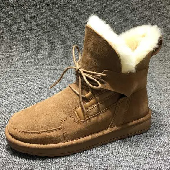 Buty 2022 Kobiety zamszowe skórzane buty śnieżne koronkowe buty kostki zimowe ciepłe wełniane okrągłe palce buty buty zimowe futra ręcznie robione T230829