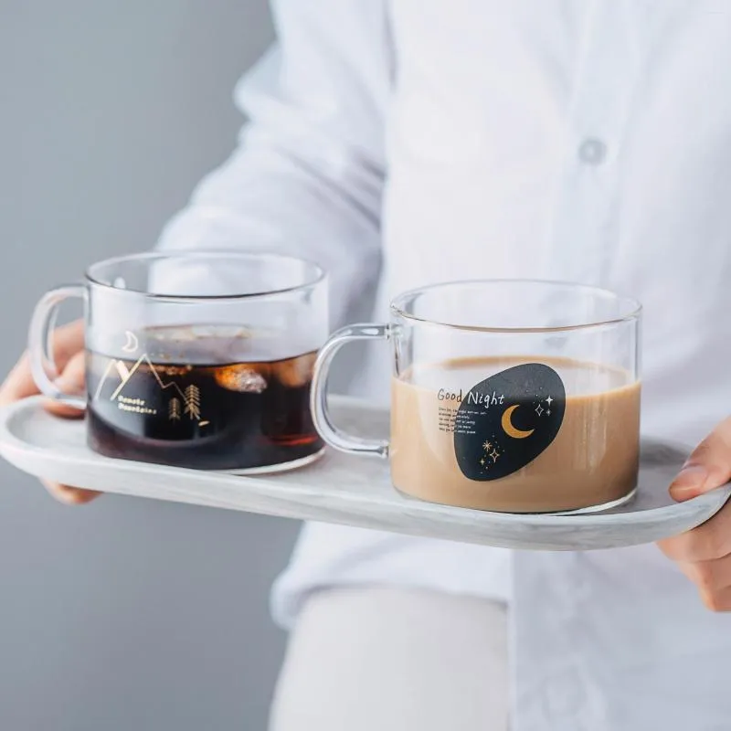 Verres à vin lettre imprimée Transparent créatif verre café thé tasse boissons Dessert petit déjeuner lait tasse tasses poignée Drinkware Kawaii