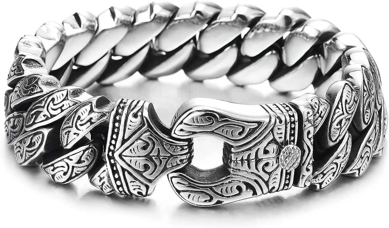 Coolsteelandbeyond mens stål vintage fancy trottoarkedja armband med stamtatuering mönster retro stil maskulin