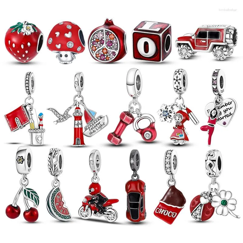 Löst ädelstenar 925 Silver Red Charms Plata de ley Original Strawberry Cherry Mushroom Charm Car Bead för DIY armbandsmycken