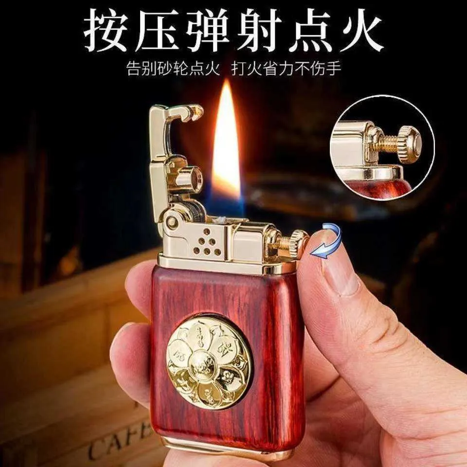 Kerosene Lighter, Elegant Wood Shell Flint Lighter With One Key ...