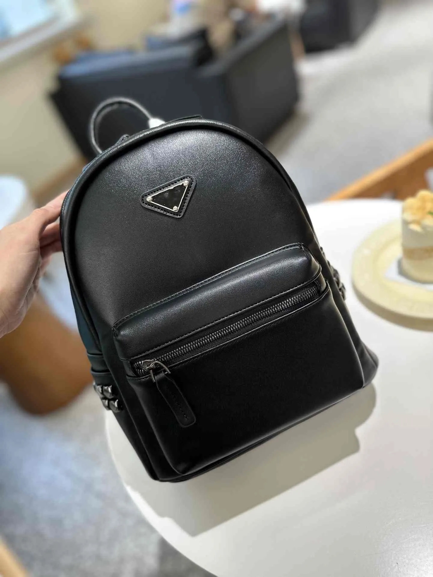 Luxury Black Leather Backpack Designer Triangle Bag, Unisex Fashion  School Bag, High-Quality Student Backpack Shop Now!