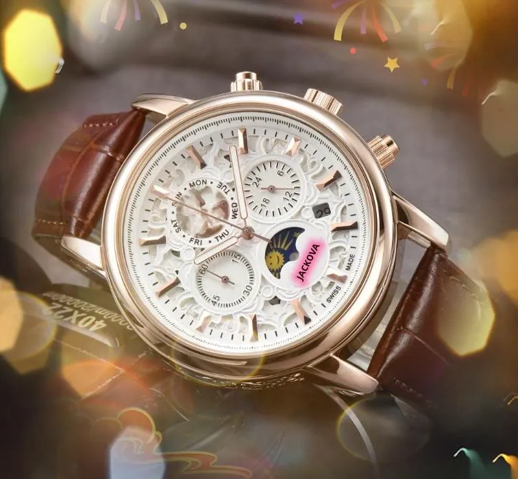 Sub wybieraj praca automatyczna data Mężczyźni Stopwatch zegarki luksusowe męskie oryginalne skórzane opaski kwarc ruch