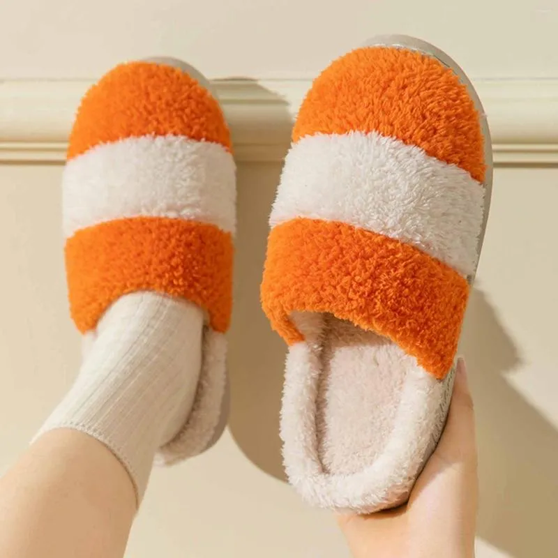 Slippers Dames Winter Thuis Katoen Antislip Zacht Warm Dameshuis Schoenen Dames Binnenslaapkamer Koppels Gestreepte Vloerglijbanen