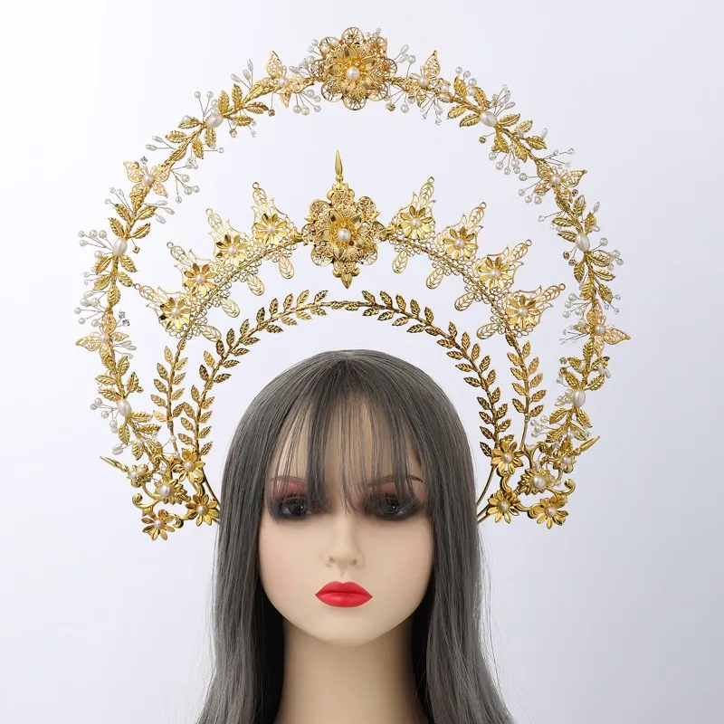 Gothic Tiara Crown Halloween Halloween Vintage Sun Goddess Baroque Halo Headpiece Cosplay Akcesoria