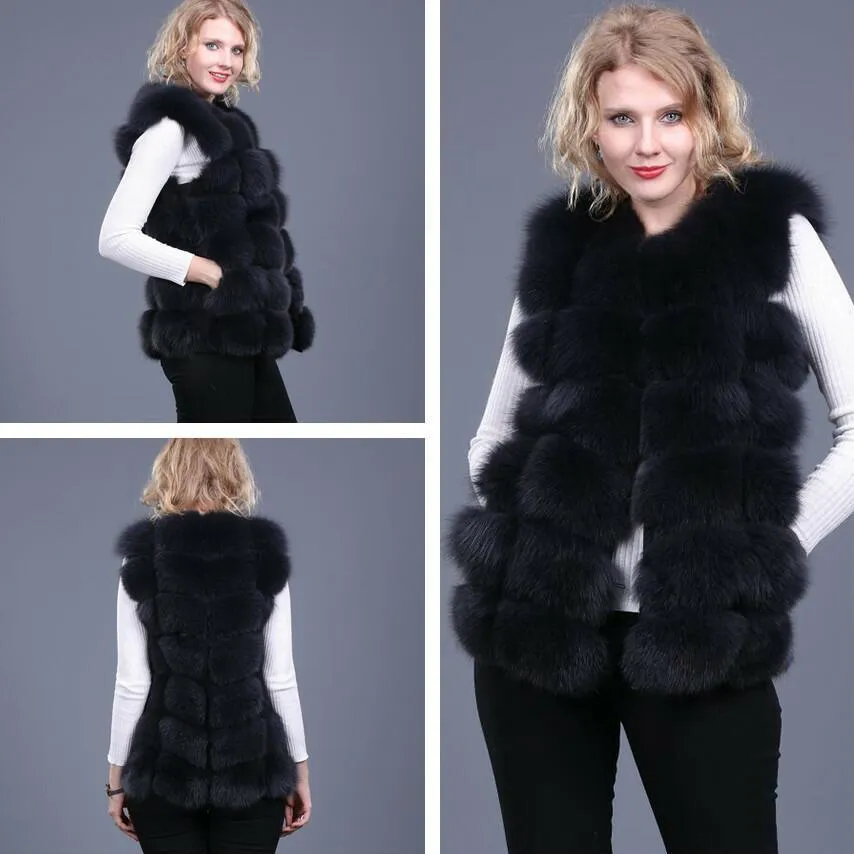 Womens Fur Faux real fur womens vest leather fashion luxury thick warm jacket solid color coat 230828