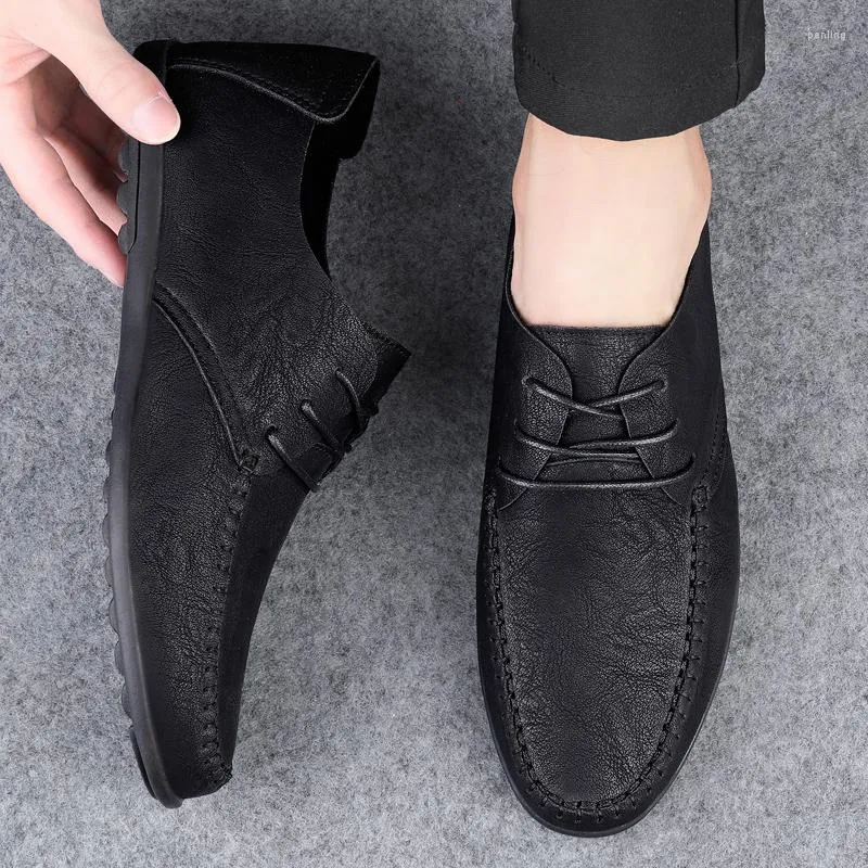 Chaussures habillées à la mode formelle hommes conduite noir gris extra large semelle souple 38-47 à lacets en cuir 2023 décontracté