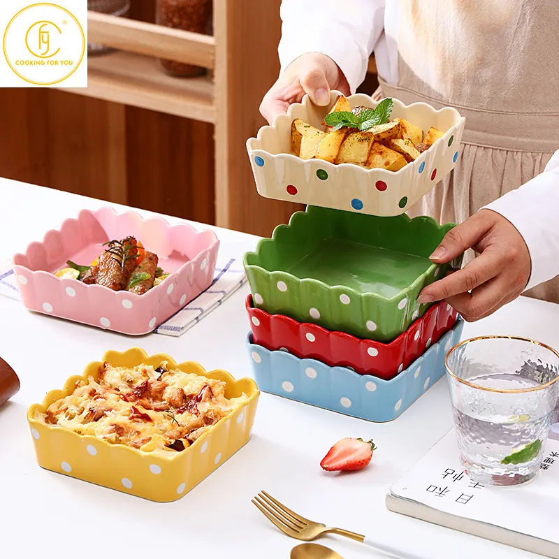 Dinnerware Sets 6 Inch Ceramic Square Noodle Bowl Air Fryers Soup Fruit Salad Food Rice Microwave Oven Kitchen Tableware 230828