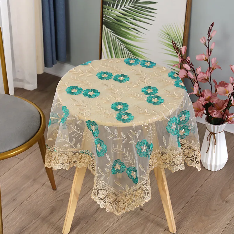 Bordduk Simple Light Luxury Pastoral Spets Cover Rectangular Square Table Round Ins Style Garn Embroidered TablecoLt Mat 230828