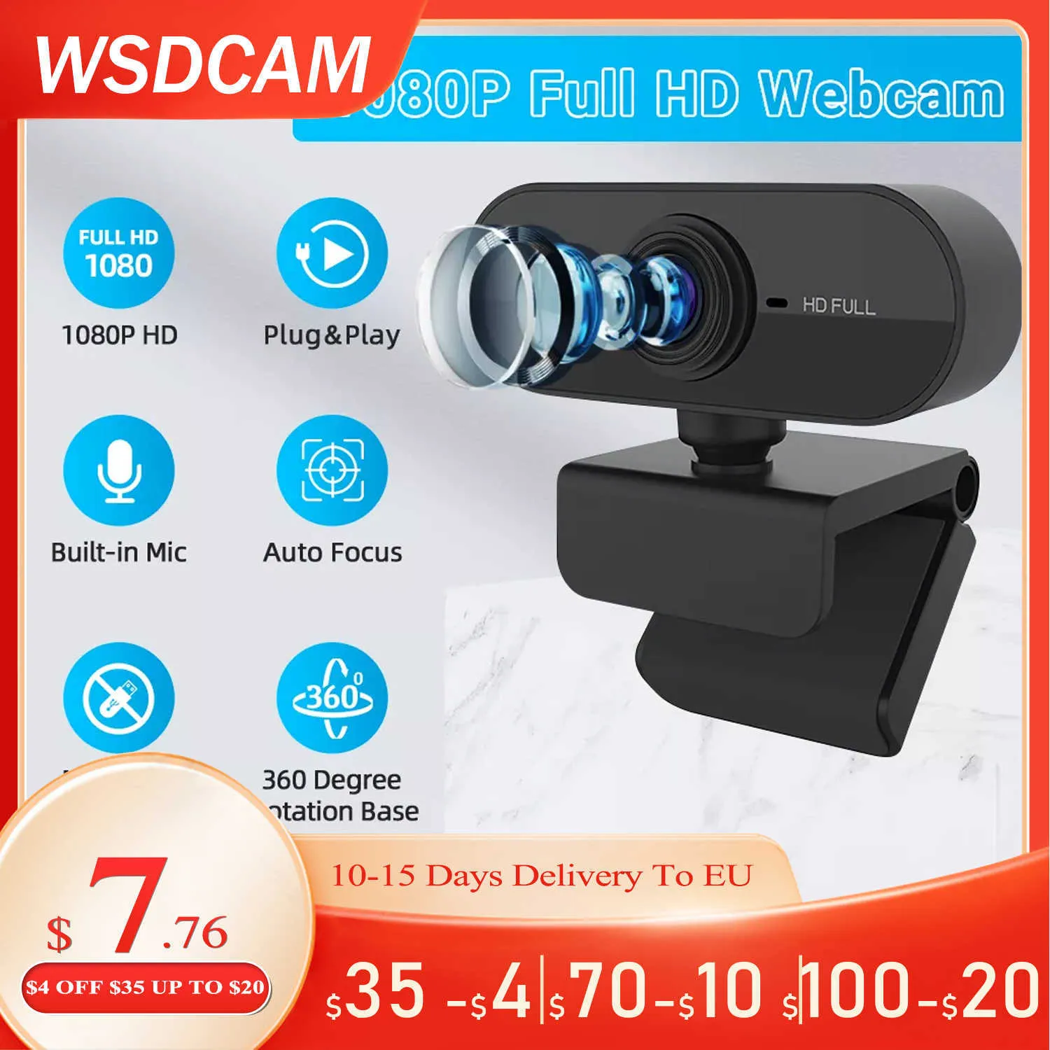 Wsdcam HD 1080P Cam Webcam Computador PC Web Câmera USB com microfone Câmera giratória para videochamada Conferência Trabalho HKD230825 HKD230825 HKD230828 HKD230828