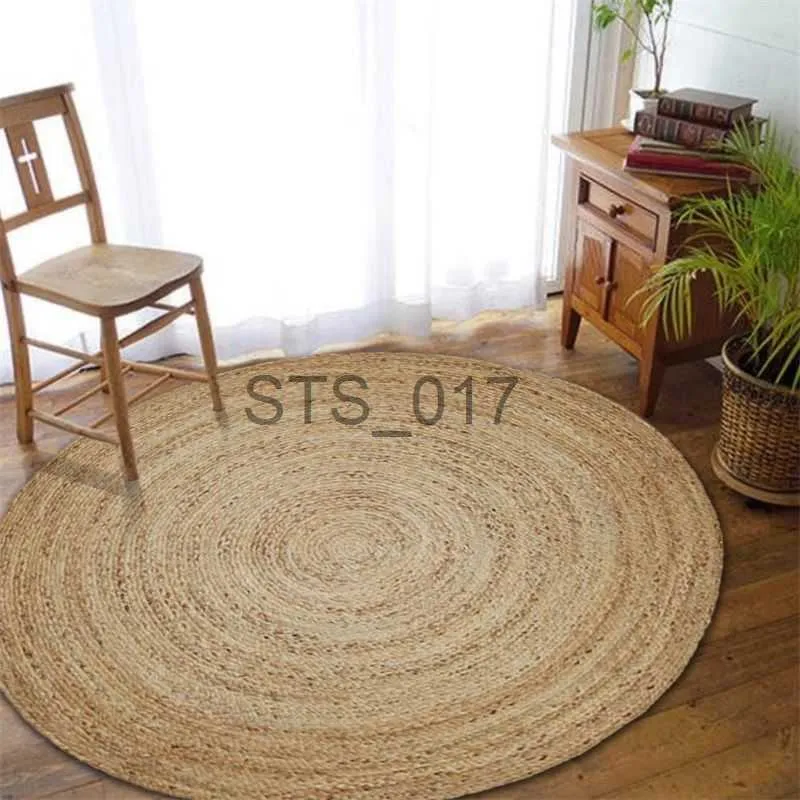 Dywany Naturalny saszczę okrągłe dywany dywany słomiane dywany rattan dywany sypialnia salon stół herbaty maty podłogowe dla środowiska x0829
