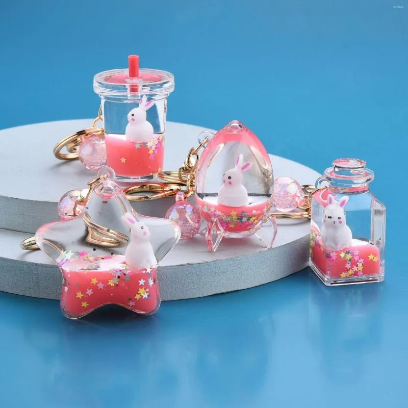 Keychains Creative Oil Floating Square Wishing Bottle Key Chain Delicate Gifts Milk Tea Cup Sequins Liquid Keyring Backpack Pendant