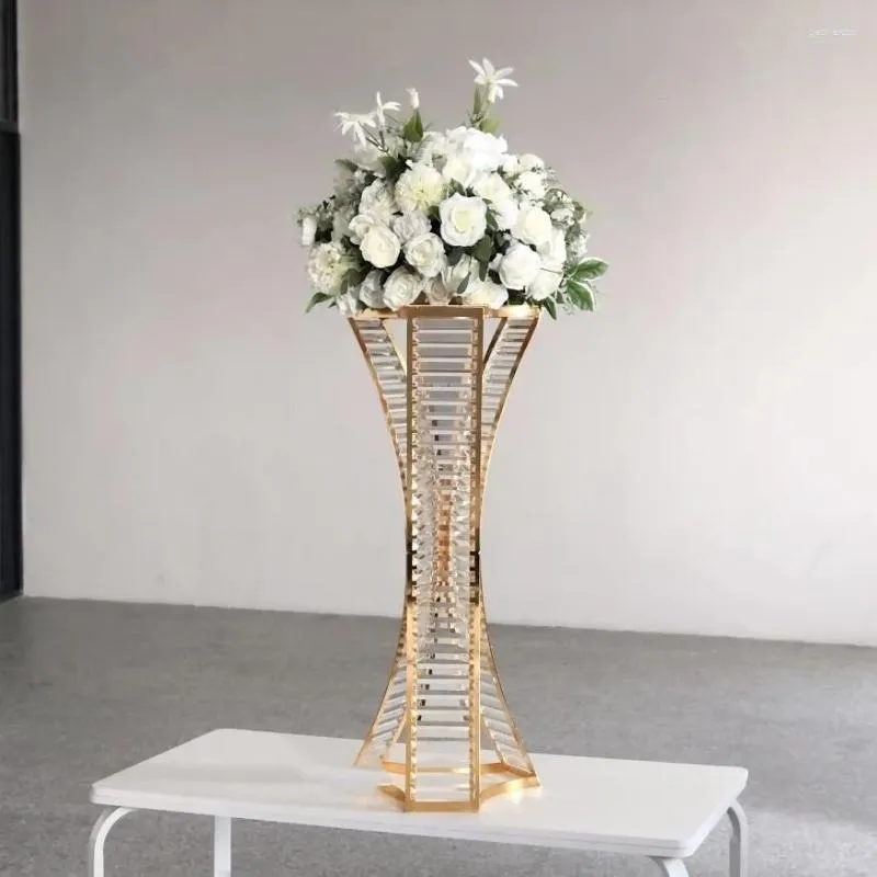 Decorazione per feste 10 pezzi) Supporto per fiori in metallo con vasi di perline di cristallo per centrotavola candeliere in piombo da tavolo da matrimonio 2654