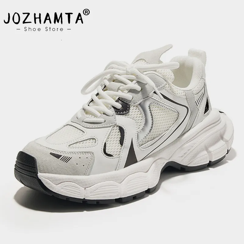 ドレスシューズJozhamta Women Sneabers Flats Platform Shoes Patchwork Thick Bottom Real Reather Round Toe Casual Ladies Sneakersサイズ35-40 230829