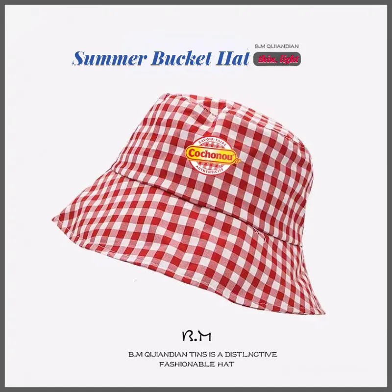 Chapeaux à larges bords Chapeaux de seau Belle Plaid rouge Cochonou Bob Chapeaux Femmes Été Chapeaux de seau Adulte Casual Coton Réversible En Plein Air Femme Gorros En Gros 230828