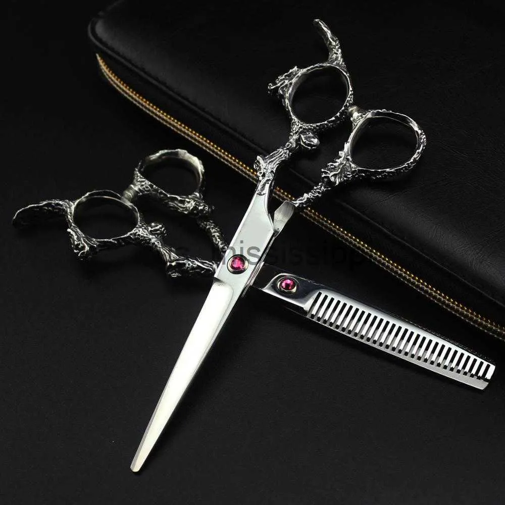 Ciseaux Ciseaux Titan Outils de barbier professionnels Ciseaux à cheveux argentés Ciseaux à cheveux japonais Coiffure professionnelle Ciseaux à poignée de dragon X0829