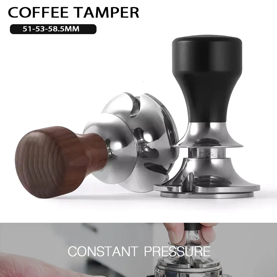 Tampers 5153585mm Coffee Tamper Constant Pressure Adjustable Height SUS304 Powder Hammer Espresso Flat Base Accessorie 230829