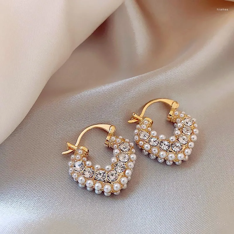 Hoop Earrings Korea Design Fashion Jewelry 14K Gold Plated Cross Zircon Pearl Pendant Luxury Women's Evening Party Accessories