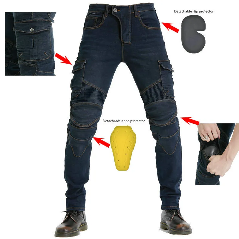 Classic Motorcycle Riding Jeans For Men Protective Motocross Pants