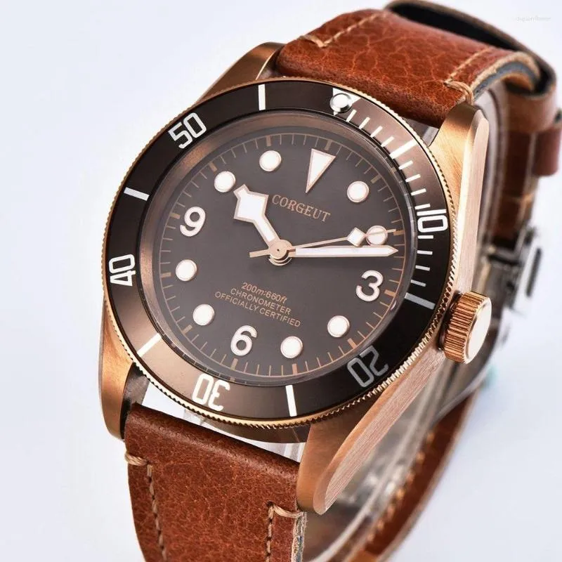 Wristwatches 41mm Automatic Men's Watch NH35 Movement PVD Case Brown Dial 100m Waterproof Sapphire Crystal Aluminum Bezel