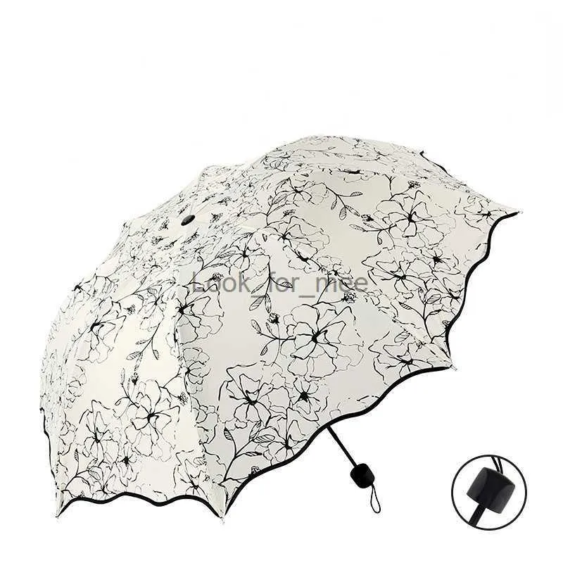 Chic Floral ANTI-UV Foldable Umbrellas Sun Compact Women Female Ladies Lady Windproof Rain Lovely Flower 8K Parasols Umbrella HKD230828