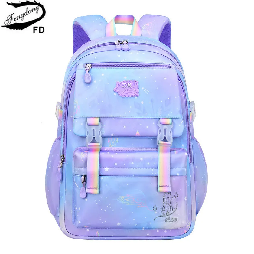 Mochilas escolares Fengdong mochilas de escuela primaria para niñas estilo coreano linda mochila para niños mochila escolar impermeable bolsa púrpura para niños 230829