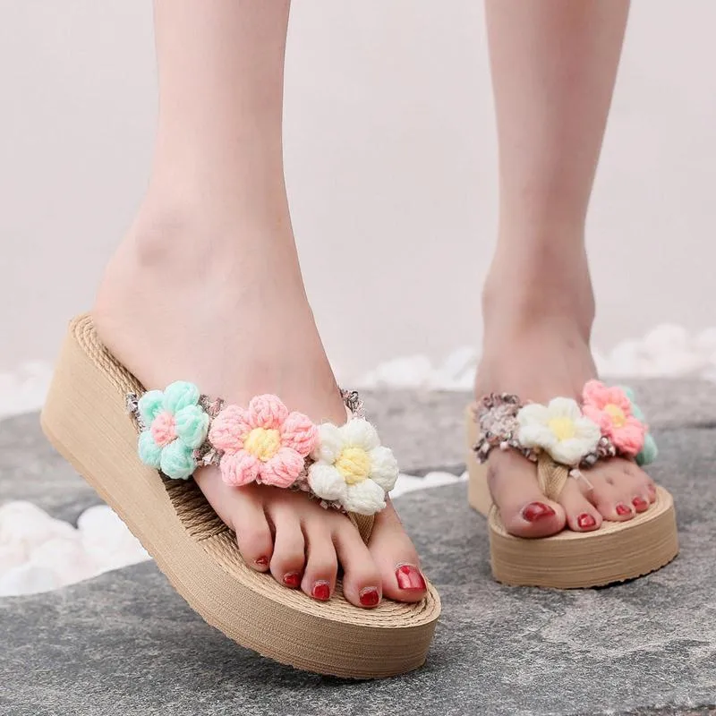 2023 Summer Womens Chunky Platform Flower Wedge Sandals With Light