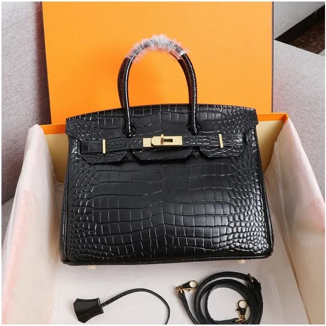 Designer leather 9A Evening Bag Tote Bag Serial Number Handmade Women's Handbag Fashion Luxury Women's Crocodile print lychee print Handbag Black tote bag