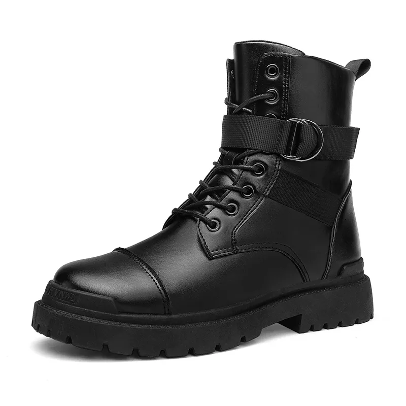 Botas outono couro para homens plataforma preta moda tornozelo allmatch mens tênis casuais 230829