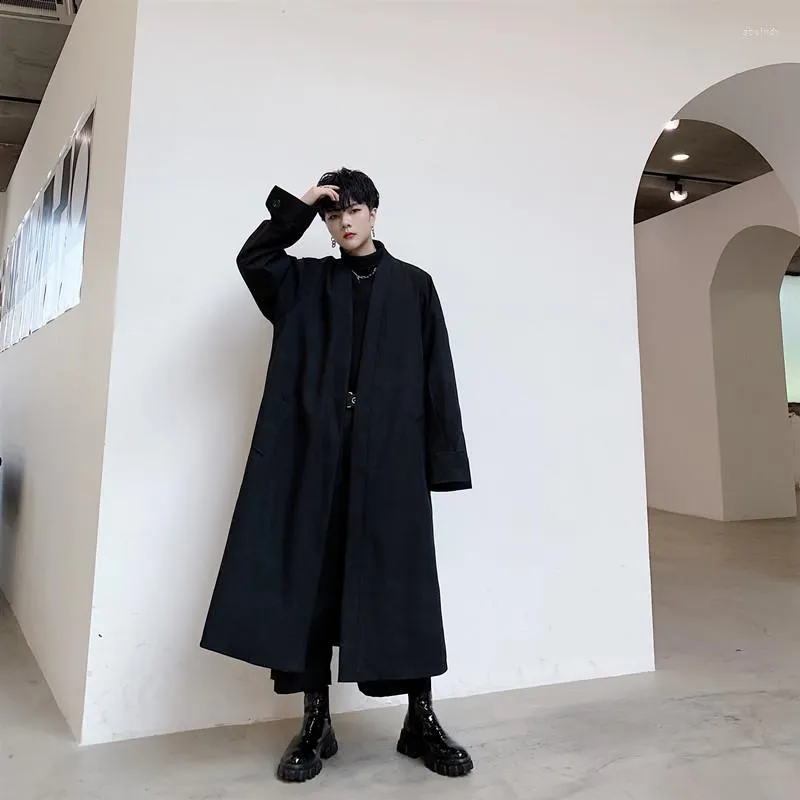 oll_kyoto♡HUG COAT Mens Long Trench Coat: Hooded Windbreaker Jacket, Harajuku