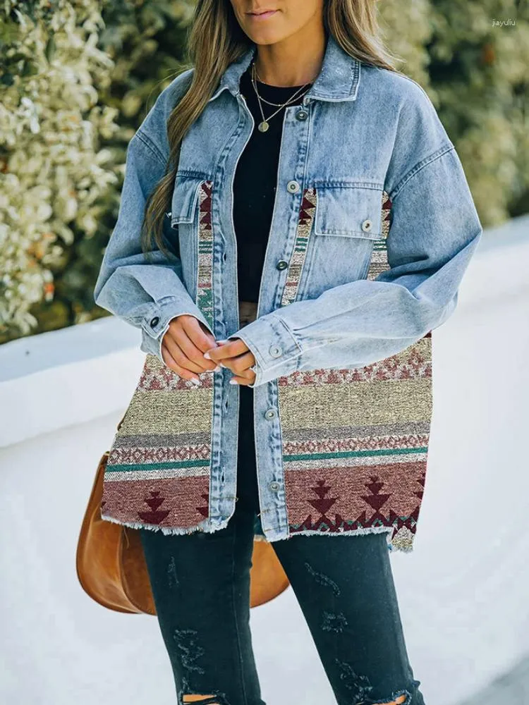 Damenjacken Jeansjacke Frauen Mantel 2023 Frühling Herbst Mode Revers Langarm gespleißt grünes Hemd Casual Denim weiblich