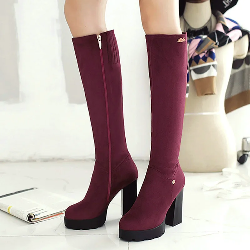 Boots Spring Autumn Fashion Suede Women Long Thick Heel Knee Length Soled Side Zipper Design Womens Shoes 230829