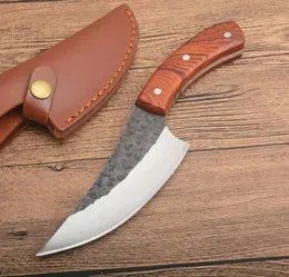 Special Offer New Survival Straight Hunting Kitchen Knife High Carbon Steel Blade Full Tang Rosewood Handle With Leather Sheath1030644