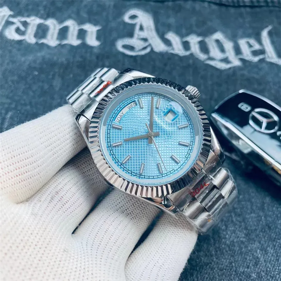 Luxury Watch Automatic Mechanical Mens Watches Week Datum 41mm Silver Armband Vattentät 316L Rostfritt stål Fashion Stones Designer Arvur gåva