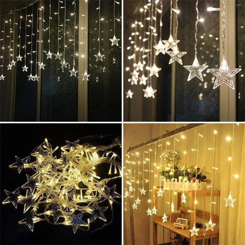 Strings Star String Lights 96 LED Christmas Garland Fairy Curtain Light utomhus inomhus för sovrum hemfest bröllopsdekoration 2024