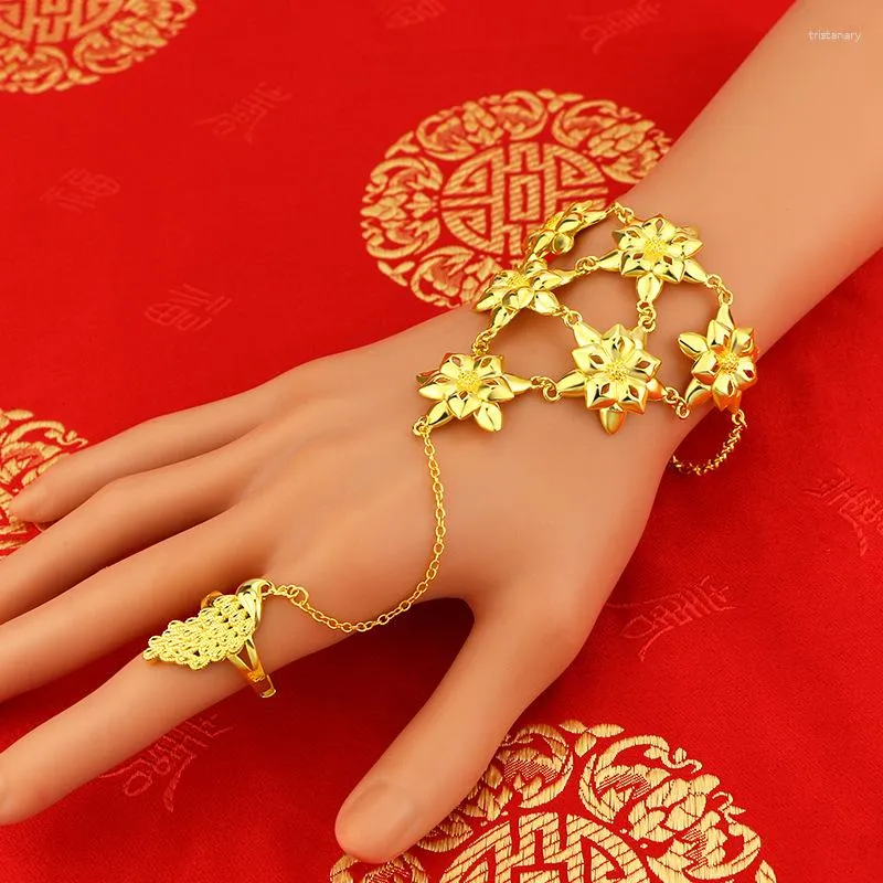 Conjunto de brincos de colar anel banhado a ouro 24K flor pavão pulseira para mulheres N20073