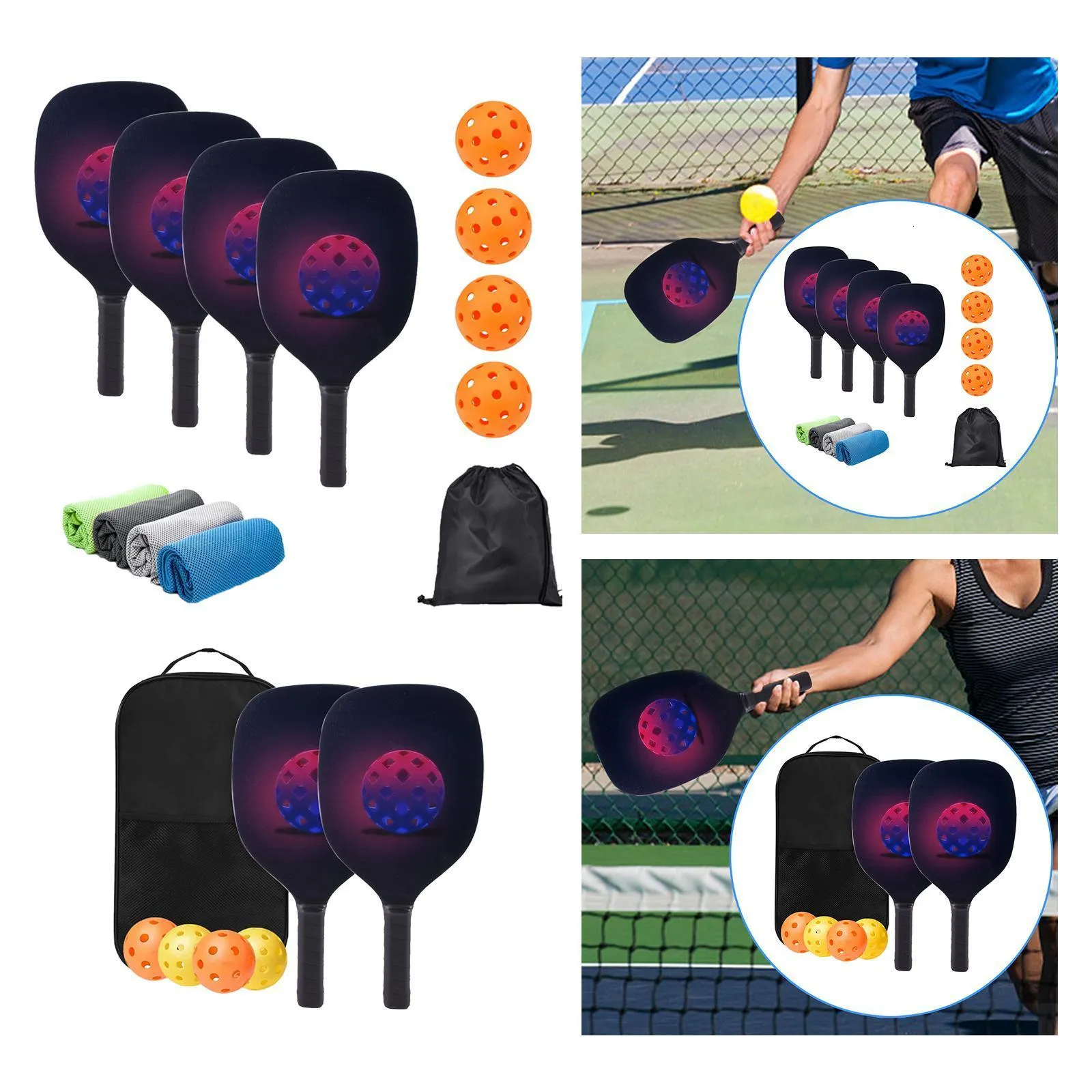 Portable Pickleball Paddles Set Rackets 1 Bag with 4 Balls Lightweight Comfort
