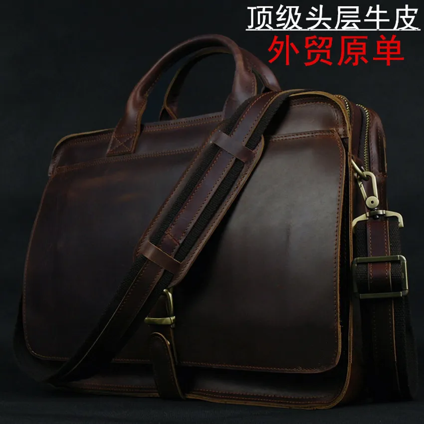 Laptop Bags Luxury äkta läder Men portfölj Business Bag Portfolio Shoulder Messenger Man Document Office Bag 230828