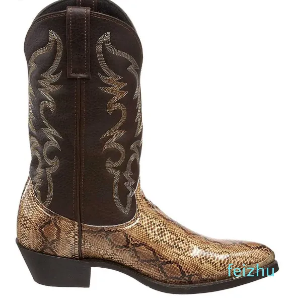 Stiefel Retro Herren Damen Stiefel Golden Head Schlangenhaut Kunstleder Winterschuhe bestickte Western Cowboystiefel Unisex Schuhe Große Größe