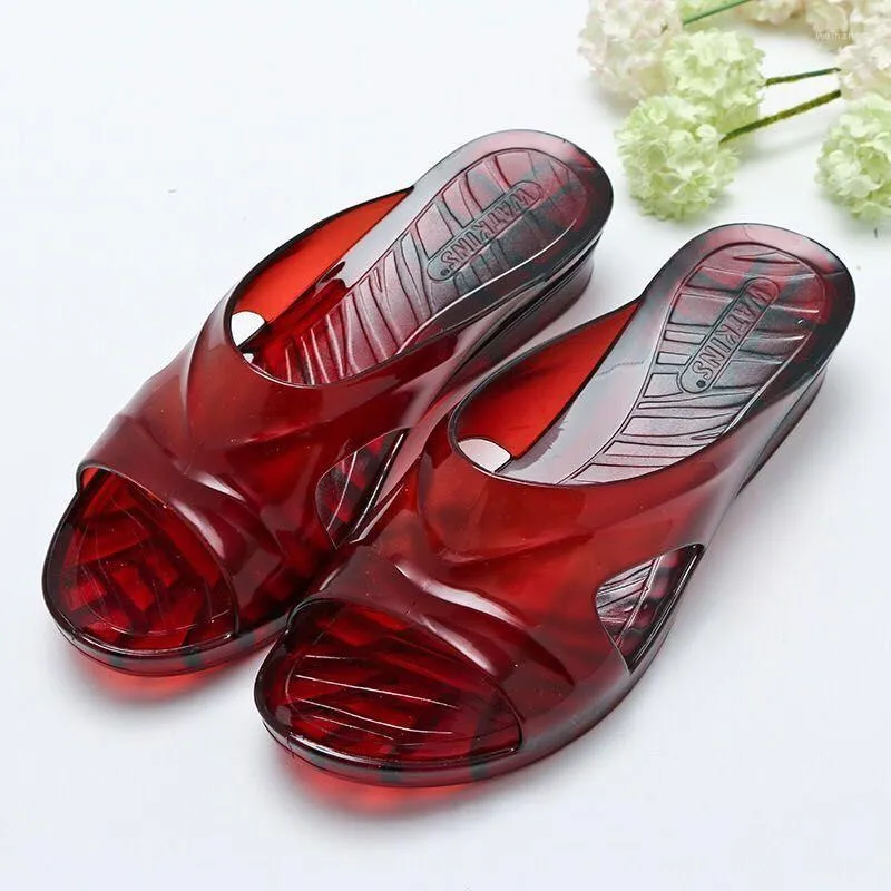 Slippers Comemore Transparent Plastic Home Anti-slip PVC High-heeled Women's Slope Shoes For Women Slides Older Mothers Sandals