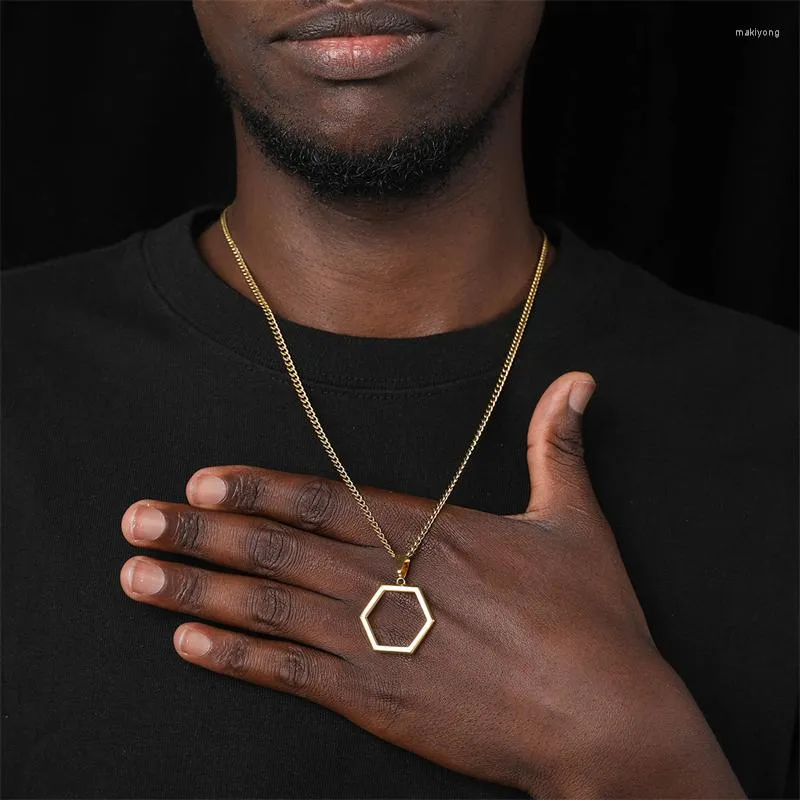 Pendentif Colliers Collier en acier inoxydable pour hommes Classique Vente Minimaliste Hexagonal Simple Géométrique Bijoux de tous les jours