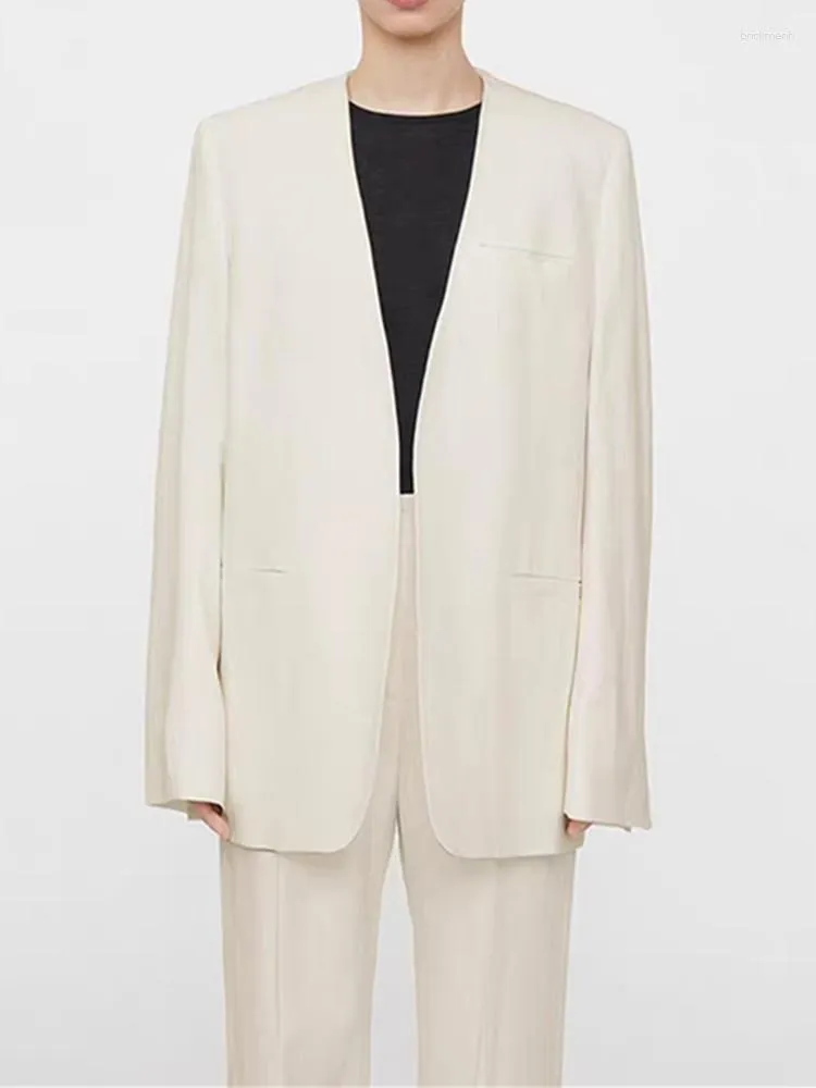 Trajes de mujer silueta con cuello en V Blazer sin botones diseño minimalista holgado ajuste recto Simple 2023 otoño abrigo de traje femenino