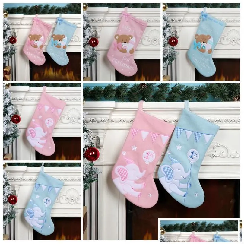 Julekorationer 4 Style Stocking Party Decoration Kids Candy Påsar Söta små björn Elefant Xmas Stocks Favor Gift Drop Delivery DH5SV