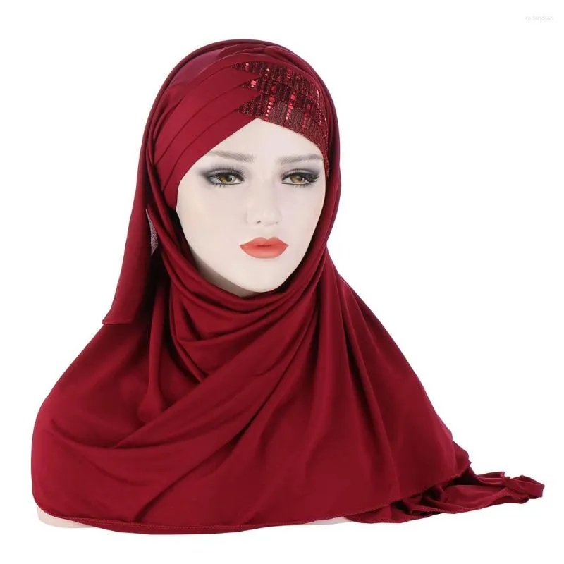 Ethnic Clothing Muslim Hijab Forehead Sequins Milk Silk Scarf Hat Malaysia Baotou For Girls Under Caps