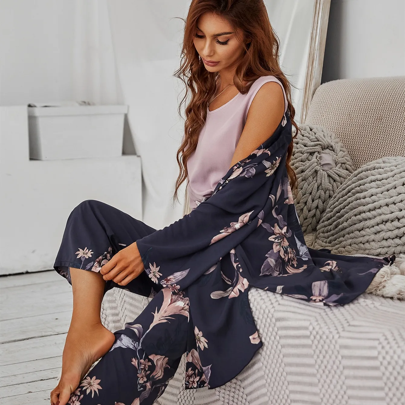 Ailizeye Women’s 100% Cotton Pajama Set – Floral Print, Chinese Style, Long Sleeve Top & Pants - View #9