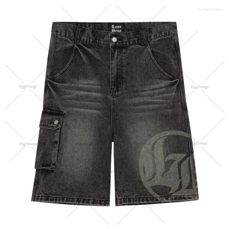 Jeans pour hommes Summer Harajuku Mode Punk Goth Hommes Imprimé Court pour Y2K Hip Hop Street Casual Loose Denim Pantalon de survêtement