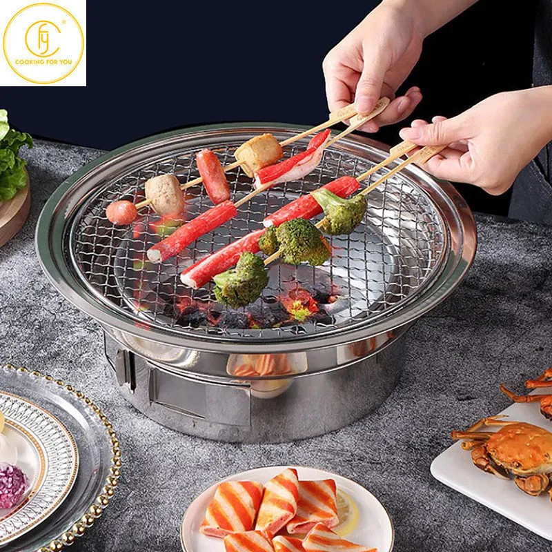 Grelhadores de churrasco Coreano Aço Inoxidável Carvão Churrasco Grill Doméstico Antiaderente para Casa Cozinha Ao Ar Livre Jardim Fogão 230829